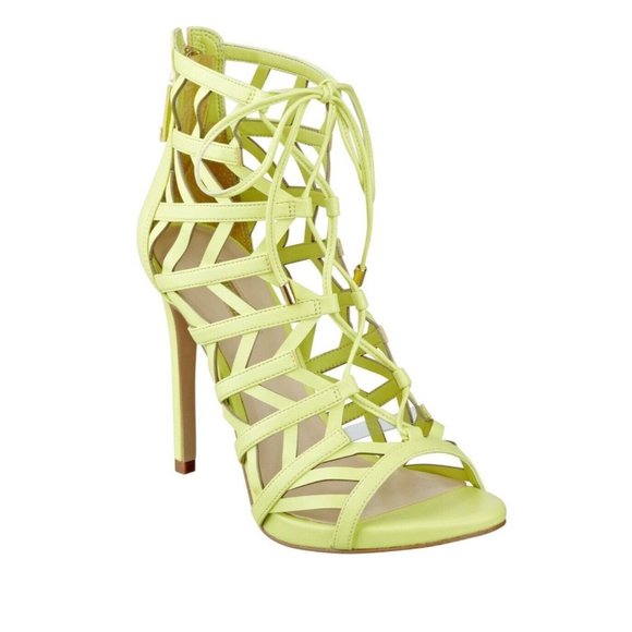 $110 Guess Women's Anasia Caged Heels In Yellow Lace Up Size 8.5 - Picture 2 of 5